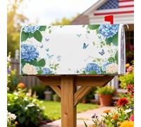 Copertura magnetica per cassetta delle lettere a forma di ortensia, copertura per cassetta delle lettere blu primaverile con fiori e farfalle, per decorazione della porta d'ingresso, 53 x 64 cm