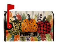 Copertura magnetica per cassetta delle lettere a forma di zucca, copertura per cassetta delle lettere autunnale con foglie rustiche in legno, decorazione per porta d'ingresso, 45,7 x 53,7 cm