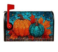 Copertura magnetica per cassetta delle lettere a forma di zucca, decorazione autunnale per cassetta postale arancione con foglie e mosaico autunnale, 53 x 64 cm