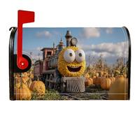 Copertura magnetica per cassetta delle lettere a forma di zucca, fantasioso treno giocoso con emoticon felice autunnale, copertura per cassetta delle lettere arancione, decorazione per esterni da