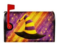 Copertura magnetica per cassetta delle lettere con cappello da strega, motivo a strisce natalizie di Halloween, motivo a stelle, viola, decorazione per porta d'ingresso, 45,7 x 53,7 cm