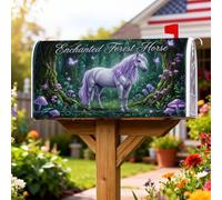 Copertura magnetica per cassetta delle lettere con cavallo magico, fantasiosi funghi e farfalle, per decorazioni da giardino all'aperto, 45,7 x 53,7 cm