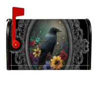 Copertura magnetica per cassetta delle lettere con corvo, cornice gotica con fiori fantasiosi per Halloween, copertura nera per la decorazione della porta d'ingresso, 53 x 64 cm