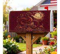 Copertura magnetica per cassetta delle lettere con drago, mitica luna asiatica ninfea, nessuna copertura decorativa per cassetta postale rossa, decorazione per esterni, giardino, cortile, 45,7 x 53,7