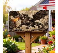 Copertura magnetica per cassetta delle lettere con drago, stile steampunk fantasy con ingranaggi e orologio, colore marrone, per decorare la casa e il giardino, 53 x 64 cm