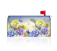 Copertura magnetica per cassetta delle lettere con fiori primaverili, con farfalle che volano sopra le ortensie, 53 x 45 cm, dimensioni standard, per esterni