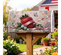 Copertura magnetica per cassetta delle lettere con fragole, nastro rustico primaverile con farfalla rossa decorativa per decorazioni per esterni, 53 x 64 cm