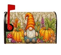 Copertura magnetica per cassetta delle lettere con gnomo, autunnale, rustica, zucca, fungo, arancione, decorazione per esterni, 45,7 x 53,3 cm