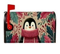 Copertura magnetica per cassetta delle lettere con pinguino, fantasiosa sciarpa giocosa con foglie invernali color pesca, copertura per cassetta delle lettere per la porta d'ingresso, 53 x 64 cm