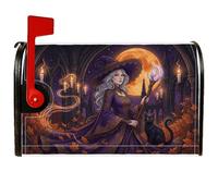 Copertura magnetica per cassetta delle lettere della strega, fantasioso gatto rustico luna piena Halloween viola pelle per la decorazione della porta d'ingresso, 45,7 x 53,7 cm