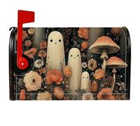 Copertura magnetica per cassetta delle lettere fantasma, copertura per cassetta delle lettere arancione con funghi di Halloween, decorazione per giardino e patio, 53 x 64 cm