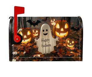 Copertura magnetica per cassetta delle lettere fantasma, fantasiosa zucca pipistrello Halloween arancione copertura per la casa e il giardino, decorazioni 45,7 x 53,3 cm
