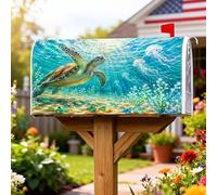 Copertura magnetica per cassetta delle lettere, motivo tartaruga, realistica subacquea, con meduse e alghe estive blu, decorazione per porta d'ingresso, 53 x 64 cm