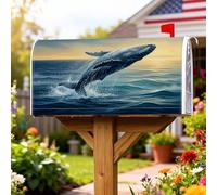 Copertura magnetica per cassetta postale a balena, protezione per cassetta postale blu con onde marine realistiche estive blu per decorazione da giardino e cortile, 53 x 65,5 cm