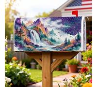 Copertura magnetica per cassetta postale a cascata, copertura per cassetta postale verde con natura, montagne fantasiose, alberi primaverili, per decorazione del prato, 45,7 x 53,3 cm