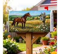 Copertura magnetica per cassetta postale a cavallo, rustica con margherite naturali per uccelli, copertura per cassetta postale estiva marrone, per decorazioni esterne, 45,7 x 53,7 cm