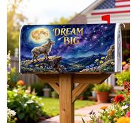 Copertura magnetica per cassetta postale a forma di capra, fantasiosa natura, luna, montagne, estate, blu, decorazione per cortile, 45,7 x 53,3 cm