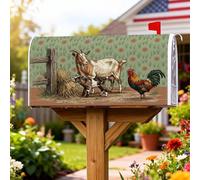 Copertura magnetica per cassetta postale a forma di capra, protezione per cassetta postale con polli rustici e fieno, colore verde, per decorazione del portico anteriore, 45,7 x 53,7 cm