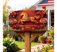 Copertura magnetica per cassetta postale a forma di cavallo, lanterna tradizionale con peonia, capodanno lunare, rosso, protezione per la casa e il giardino, 45,7 x 53,7 cm