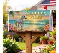 Copertura magnetica per cassetta postale a forma di cavallo magico, con foglie di palma tropicali estive blu per la decorazione del giardino all'aperto, 53 x 65,5 cm