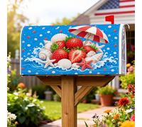 Copertura magnetica per cassetta postale a forma di fragola, conchiglia tropicale estiva con stella marina, copertura per cassetta della posta blu per decorazioni per casa e giardino, 53 x 64 cm