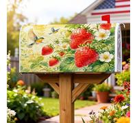 Copertura magnetica per cassetta postale a forma di fragola, copertura per cassetta postale estiva con natura, fiori e uccelli, colore rosso, decorazione per esterni, 45,7 x 53,3 cm