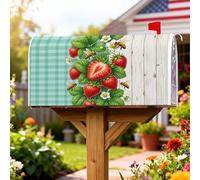Copertura magnetica per cassetta postale a forma di fragola, copertura per cassetta postale rustica con api e fiori rossi estivi, decorazione per porta d'ingresso, 53 x 64 cm