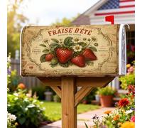 Copertura magnetica per cassetta postale a forma di fragola, stile rustico, vintage, con fiori e foglie, colore rosso, decorazione per esterni, giardino, cortile, 53 x 64 cm