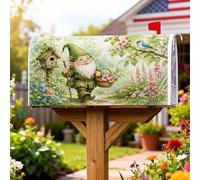 Copertura magnetica per cassetta postale a forma di gnomo, fantasiosa casetta per gli uccelli, fiori primaverili, protezione per cassetta postale per esterni, decorazione da giardino, 45 x 53 cm