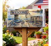 Copertura magnetica per cassetta postale a forma di granchio, rete da pesca nautica rustica, cartello in legno blu estivo, copertura per cassetta postale per casa, giardino, decorazioni 45,7 x 53,3 cm