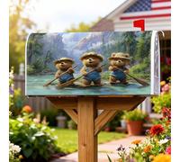 Copertura magnetica per cassetta postale a forma di orso, copertura per cassetta postale verde con fantasioso cappello estivo per la decorazione della porta d'ingresso, 45,7 x 53,7 cm