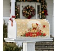 Copertura magnetica per cassetta postale a forma di orso, decorazione natalizia rossa per cassetta postale con bastoncini di zucchero e stella di Natale, 45,7 x 53,7 cm