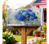 Copertura magnetica per cassetta postale a forma di ortensia, stile vintage, rustico, a forma di farfalla, protezione per cassetta postale blu primaverile, protezione per la decorazione del giardino