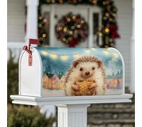 Copertura magnetica per cassetta postale a forma di riccio, con luci invernali e biscotti di pan di zenzero, decorazione per giardino, cortile, 45,7 x 53,3 cm