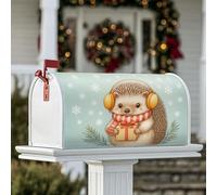 Copertura magnetica per cassetta postale a forma di riccio, confezione regalo invernale con fiocchi di neve fantasiosi e fiocchi di neve, copertura per cassetta postale invernale celeste per