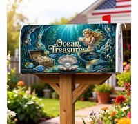 Copertura magnetica per cassetta postale a forma di sirena, fantasioso forziere del tesoro, blu oceano, estate, decorazione per casa e giardino, 53 x 64 cm