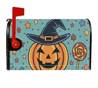 Copertura magnetica per cassetta postale a forma di zucca, cappello da strega giocoso di Halloween, con stelle, per Halloween, arancione, decorazione per cortile, 45,7 x 53,3 cm