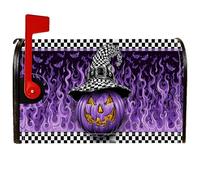 Copertura magnetica per cassetta postale a forma di zucca, cappello da strega spettrale con fiamme e fiamme per Halloween, decorazione per prato, 53 x 64 cm