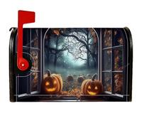 Copertura magnetica per cassetta postale a forma di zucca, copertura per cassetta della posta arancione con finestra spettrale di Halloween e luna, decorazione per porta d'ingresso, 45 x 53 cm