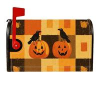 Copertura magnetica per cassetta postale a forma di zucca, copertura per cassetta delle lettere arancione a scacchiera di Halloween con corvo rustico, decorazione per prato, 53 x 64 cm