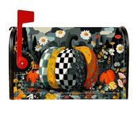 Copertura magnetica per cassetta postale a forma di zucca, copertura per cassetta postale autunnale con fiori a scacchiera arancione per le vacanze, decorazione per cortile, 45 x 53 cm