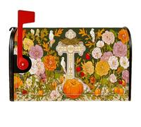 Copertura magnetica per cassetta postale a forma di zucca, copertura per cassetta postale autunnale con fiori rustici e uccelli, colore verde, decorazione per cortile, 53 x 64 cm
