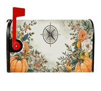 Copertura magnetica per cassetta postale a forma di zucca, decorazione autunnale rustica per cassetta postale arancione con rose autunnali, decorazione per giardino, patio, 53 x 64 cm