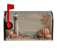 Copertura magnetica per cassetta postale a forma di zucca, decorazione rustica per cassetta delle lettere con faro autunnale e oceano, arancione, decorazione per esterni, giardino, cortile, 53 x 65,5