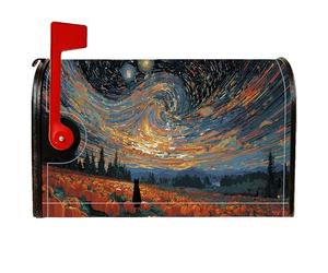 Copertura magnetica per cassetta postale a forma di zucca, gatto fantasioso di Halloween, cielo stellato, copertura arancione per cassetta della posta, decorazione per giardino, cortile, 53 x 65,5 cm