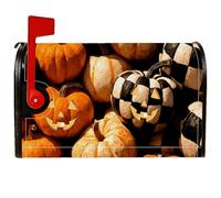 Copertura magnetica per cassetta postale a forma di zucca, motivo a scacchiera con scritta "Jack-O'-Lantern", per Halloween, decorazione per cortile, 53 x 64 cm