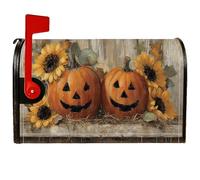 Copertura magnetica per cassetta postale a forma di zucca, rustica, girasole, fieno, Halloween, decorazione per prato, 53 x 65,5 cm
