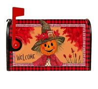 Copertura magnetica per cassetta postale a forma di zucca, stile rustico, spaventapasseri con foglie d'acero autunnali arancioni per le vacanze, decorazione per esterni, 45 x 53 cm