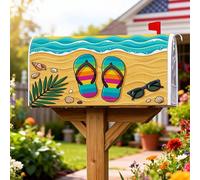 Copertura magnetica per cassetta postale a infradito, copertura decorativa per cassetta postale estiva con onde di sabbia, per giardino, patio, 53 x 64 cm