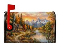 Copertura magnetica per cassetta postale autunnale, 45,7 x 53,7 cm | Paesaggio fluviale scenico, Mailbox Wraps, Casetta rustica, Tema di pesca a mosca, Illuminazione al tramonto